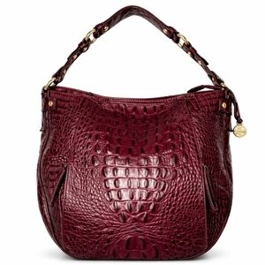 Brahmin Lauren Melbourne Oxblood Croc Embossed Leather Hobo Bag
